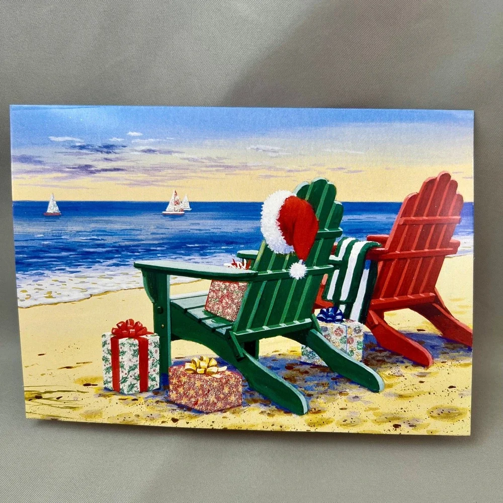 Brighten The Season Christmas Cards 14ct Blue Beach Coastal 983-17 USED -2 cards